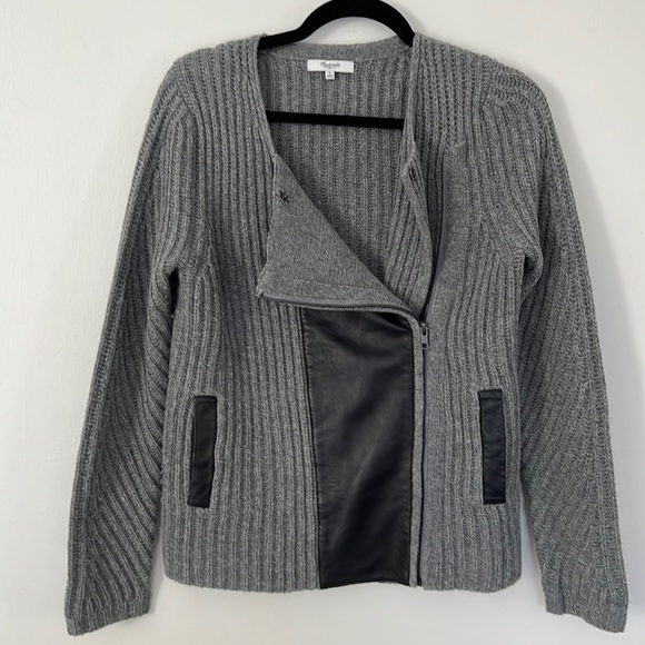 Madewell Jackets & Blazers - Madewell Leather-Trim Merino Wool Sweater Jacket